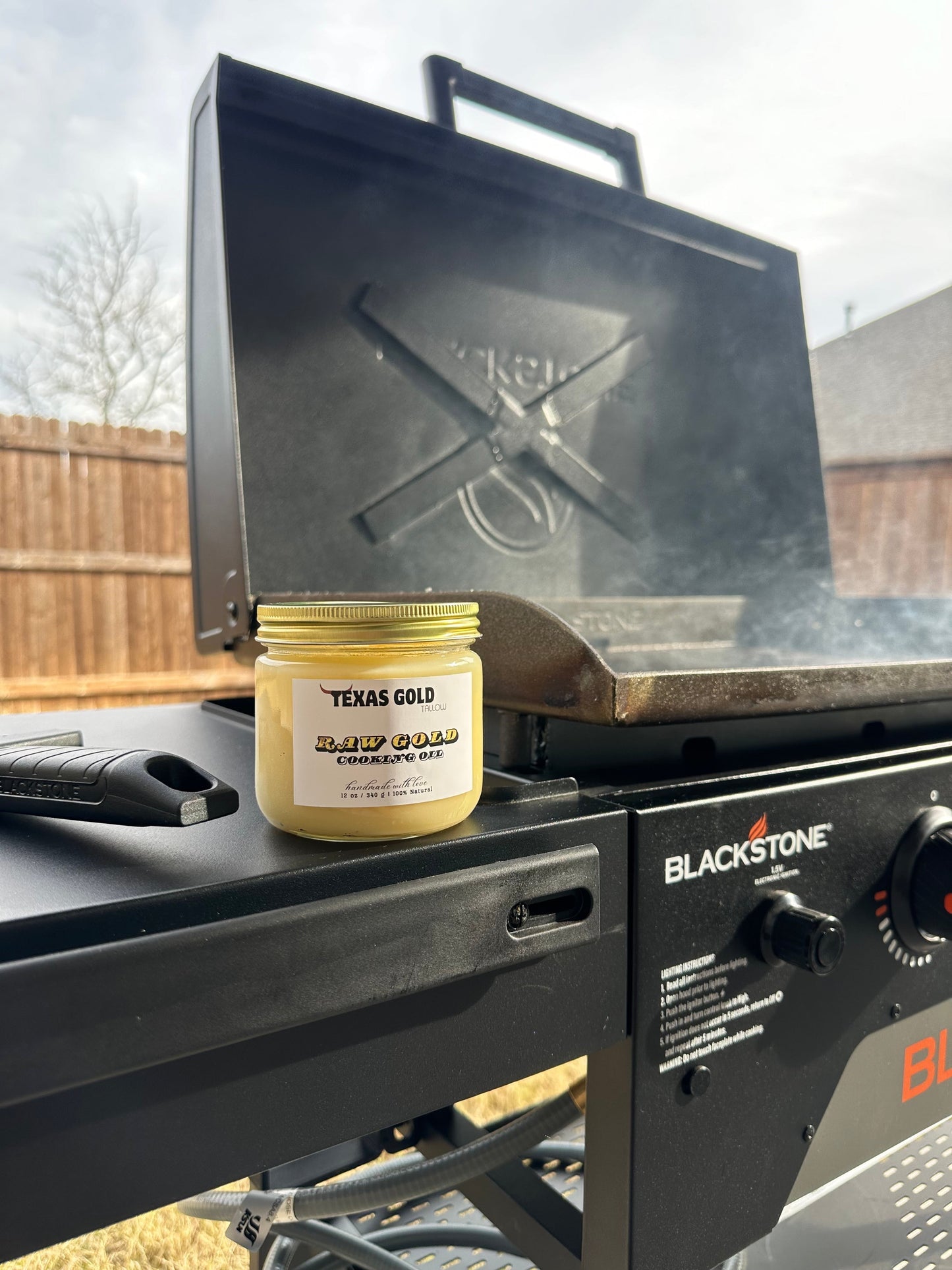 Texas gold tallow raw gold cooking oil beef tallow on a Blackstone