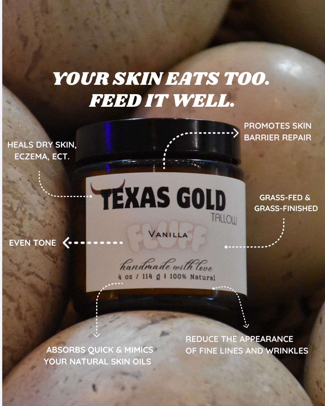 Texas Gold Tallow Vanilla FLUFF benefits, feeding your skin nourishment