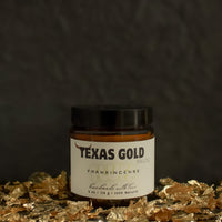 Texas Gold Tallow Frankincense FLUFF whipped grass fed and grass finished beef tallow in 4oz glass jar with gold flakes